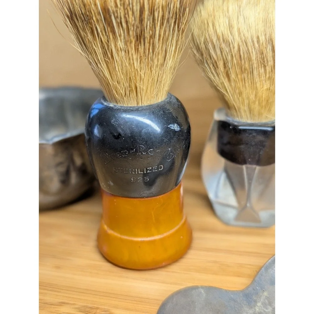 Vintage Shaving Set Brushes Every Ready Opal Badger w Bowls 925 Sterling Silver